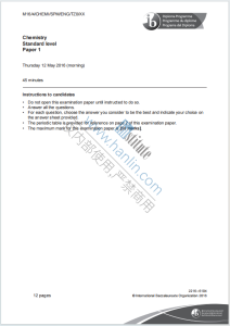IB化学2016年真题下载《Chemistry Standard level Paper 1 Thursday 12 May 2016》