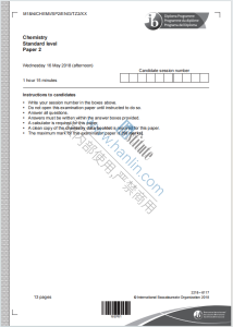 IB化学2018年真题英语版下载《Chemistry Standard level Paper 2 Wednesday 16 May 2018》