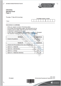 IB化学2018年真题英语版下载《Chemistry Standard level Paper 3 Thursday 17 May 2018》