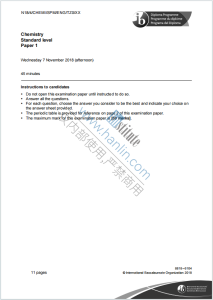 IB化学2018年真题英语版下载《Chemistry Standard level Paper 1 Wlednesday 7 November 2018》