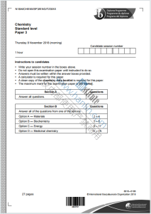 IB化学2018年真题英语版下载《Chemistry Standard level Paper 3 Thursday 8 November 2018》