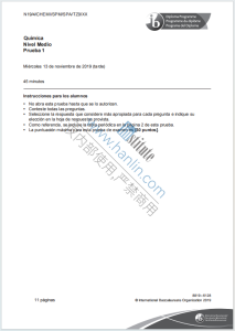 IB化学2019年真题西班牙语版下载《Quimica Nivel Medio Prueba 1 Miércoles 13 de noviembre de 2019》
