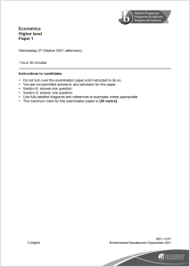 IB经济学2021年真题下载《Economics Higher level Paper 1 Wednesday 27 October 2021》