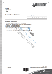 IB生物学2021年真题下载《IB Biology Higher Level Paper 2 Wednesday 19 May 2021》
