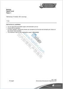 IB生物学2021年真题下载《IB Biology Higher Level Paper 1 Wednesday 27 October 2021》