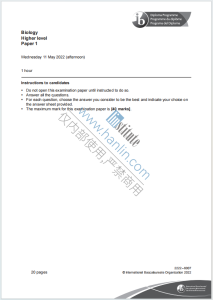 IB生物学2022年真题下载《IB Biology Higher Level Paper 1 Wednesday 11 May 2022》