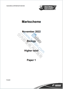 IB生物学2022年真题评分标准下载《IB Biology Higher Level Paper 1 Markscheme November 2022》