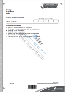 IB生物学2022年真题下载《IB Biology Higher Level Paper 2 Friday 28 October 2022》