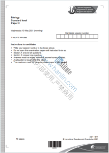 IB生物学2021年真题下载《IB Biology Standard Level Paper 2 Wednesday 19 May 2021》