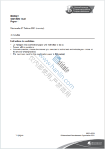 IB生物学2021年真题下载《IB Biology Standard Level Paper 1 Wednesday 27 October 2021》