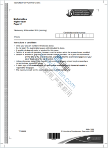 IB数学高等级2020年真题下载《IB Mathematics Higher Level Paper 2 Wednesday 4 November 2020》