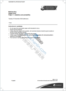 IB数学高等级统计与概率2020年真题下载《IB Mathematics Higher Level Paper 3 - Statistics and Probability Tuesday 10 November 2020》