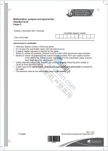 IB数学高水平分析与方法2021年真题下载《IB Mathematics Analysis and Approaches Standard level Paper 2 Tuesday 2 November 2021》