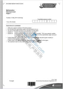 IB数学2015年真题下载《IB Mathematics Standard Level Paper 1 Thursday 12 May 2015》