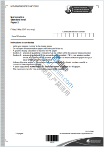 IB数学2017年真题下载《IB Mathematics Standard Level Paper 2 Friday 5 May 2017》