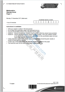 IB数学2017年真题下载《IB Mathematics Standard Level Paper 1 Monday 13 November 2017》