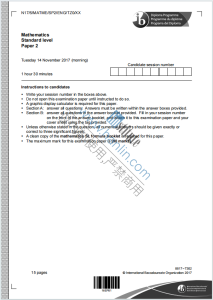 IB数学2017年真题下载《IB Mathematics Standard Level Paper 2 Tuesday 14 November 2017》